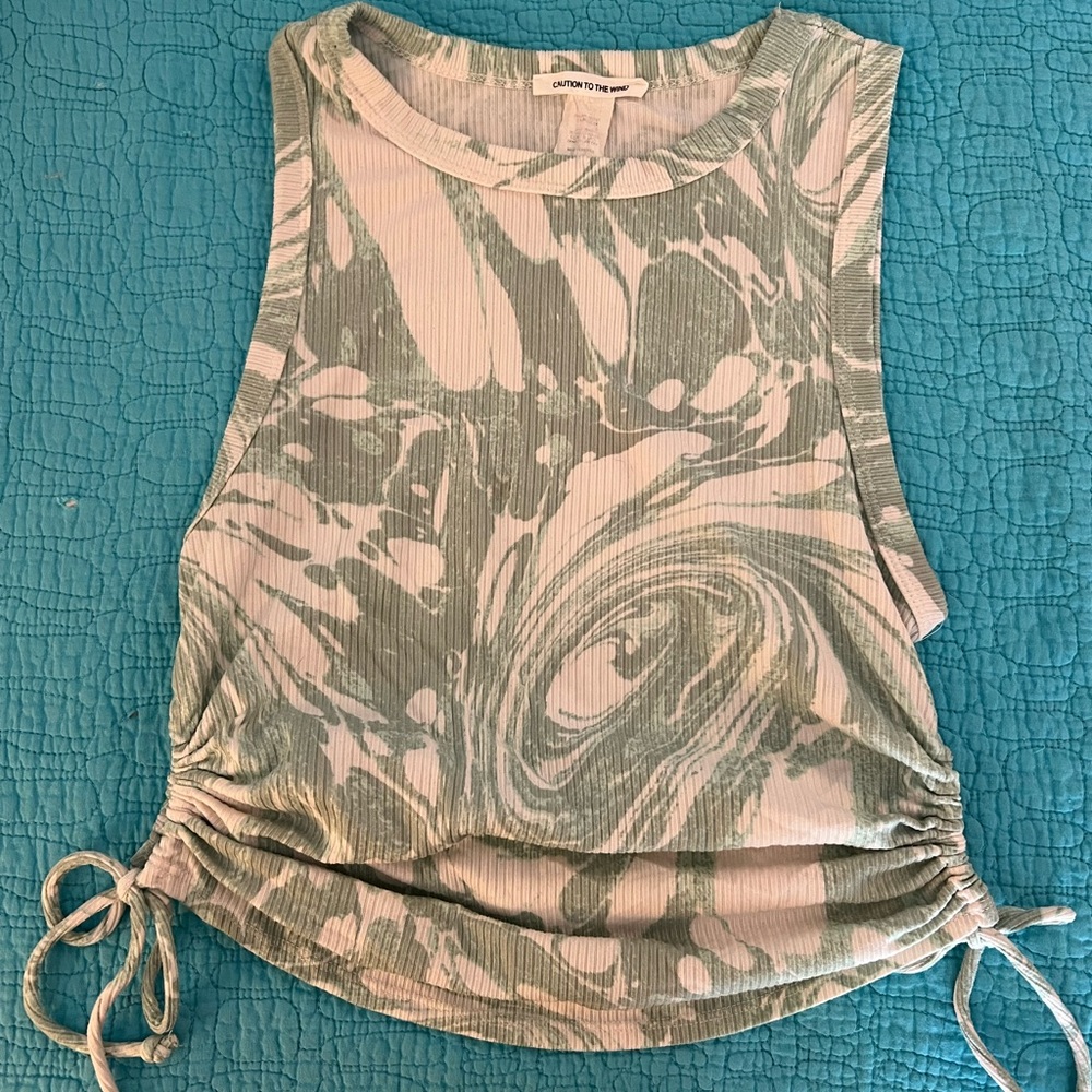 Caution to the Wind Green and Cream Sleeveless Top